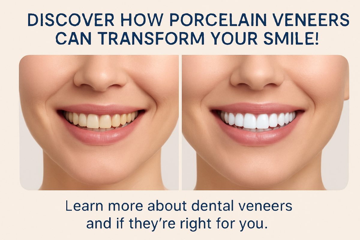 A dentist is carefully placing a porcelain veneer on a patient's tooth, with dental instruments and bright operatory lighting highlighting the precision of the veneer teeth installation process. No text on image.